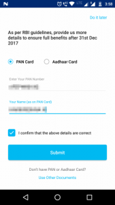 Enter your PAN number or Aadhar number as a KYC field