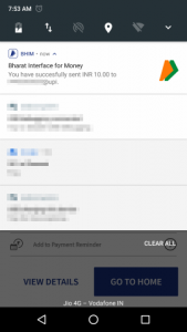Push notification is also shown to notify successful payment.